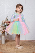 Childbird Multicolor Net Kids Frock Dress With Jacket