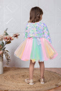 Childbird Multicolor Net Kids Frock Dress With Jacket