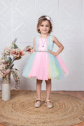 Childbird Multicolor Net Kids Frock Dress With Jacket