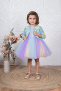 Childbird Multicolor Net Kids Party Dress With Flower Jacket