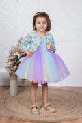 Childbird Multicolor Net Kids Party Dress With Flower Jacket