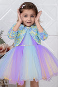 Childbird Multicolor Net Kids Party Dress With Flower Jacket