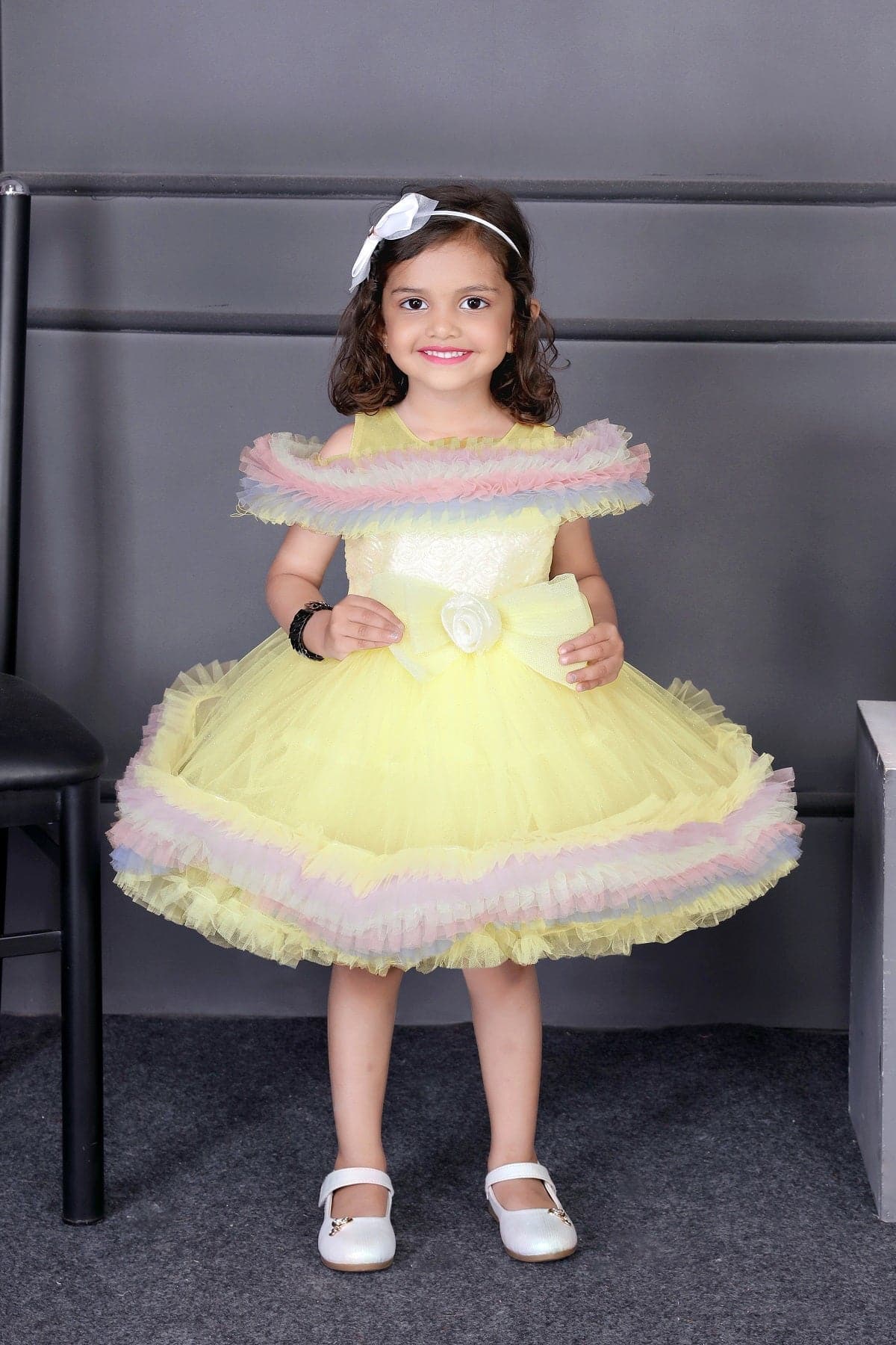 Childbird Lemon Yellow Net Layered Kids Party Birthday Dress