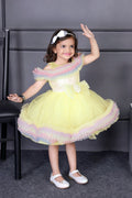 Childbird Lemon Yellow Net Layered Kids Party Birthday Dress