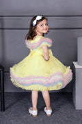 Childbird Lemon Yellow Net Layered Kids Party Birthday Dress