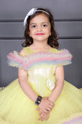 Childbird Lemon Yellow Net Layered Kids Party Birthday Dress