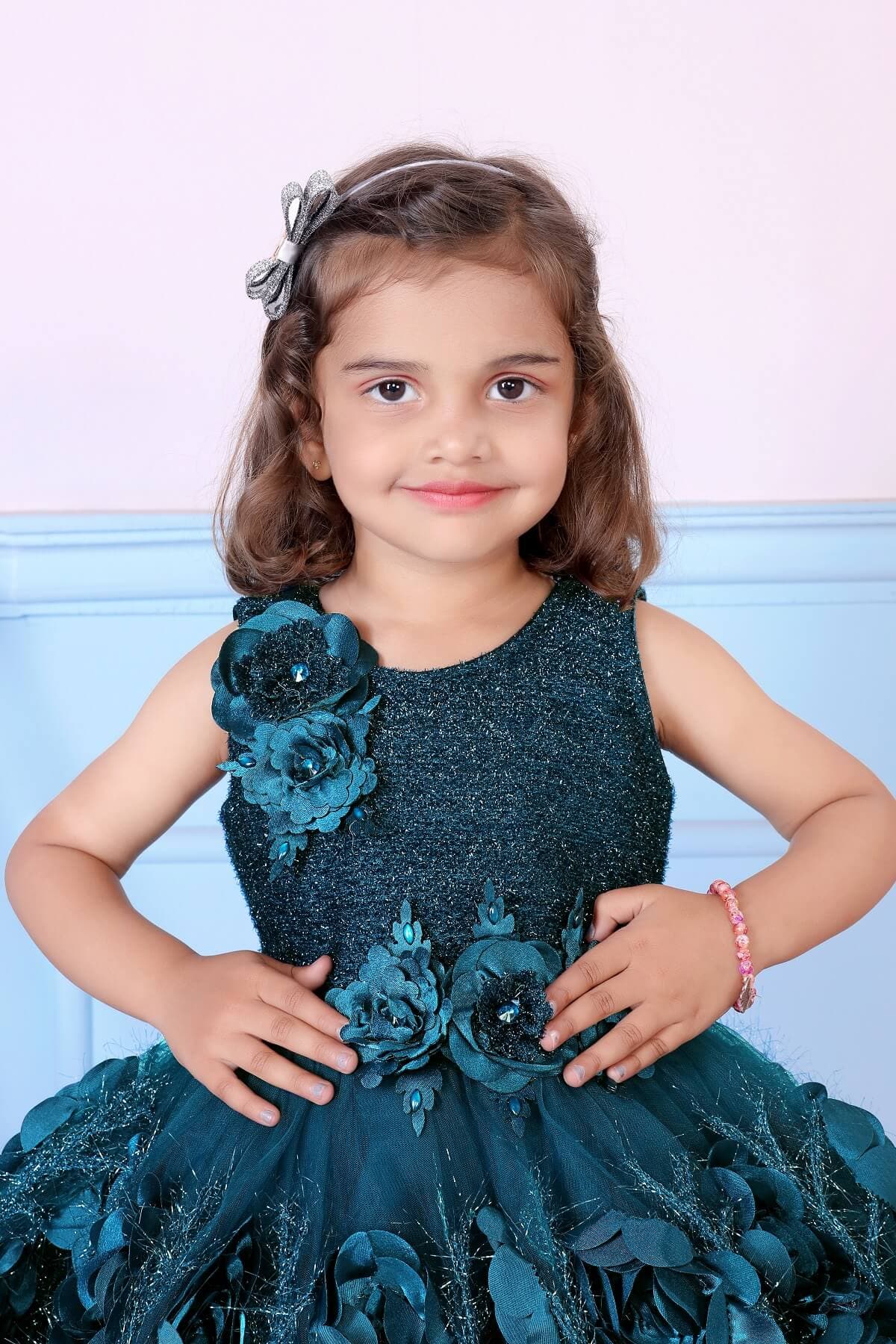 Childbird Teal Green Color Flower Girl's Party Dress