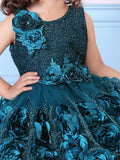 Childbird Teal Green Color Flower Girl's Party Dress