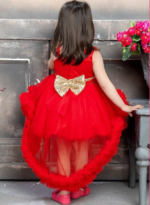 Childbird Red Color High Low Kids Girls Party Dress