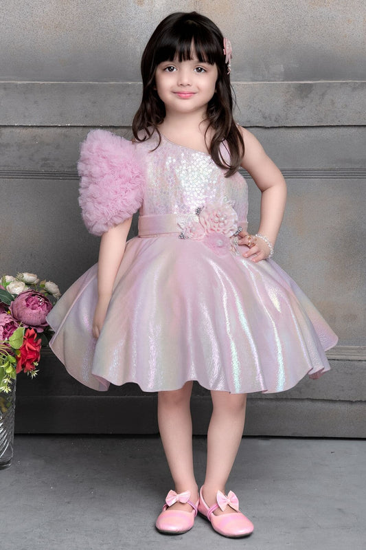 Littleloves Baby Pink Silk Designer Kids Party Frock Dress