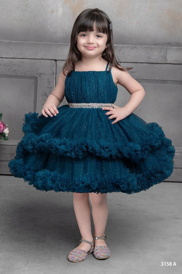 Childbird Teal Blue Net Sparkle Kids Girls Party Dress