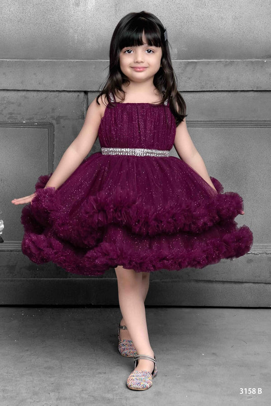 Childbird Wine Color Net With Sparkle Girls Party Dress