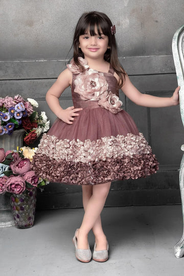 Girls Brown Flower Pattern Kids Dress