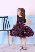 Childbird Wine Color Net Flower Girl's Party Dress