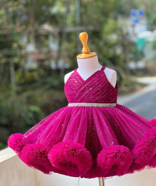 Pink Net Sparkle Girls Dress