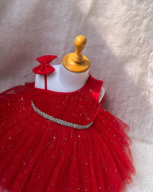 Childbird Red Sparkle Kids Frock Dress