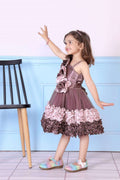 Childbird Brown Color Flower Kids Party Dress