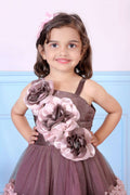 Childbird Brown Color Flower Kids Party Dress