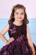 Childbird Wine Color Net Flower Girl's Party Dress